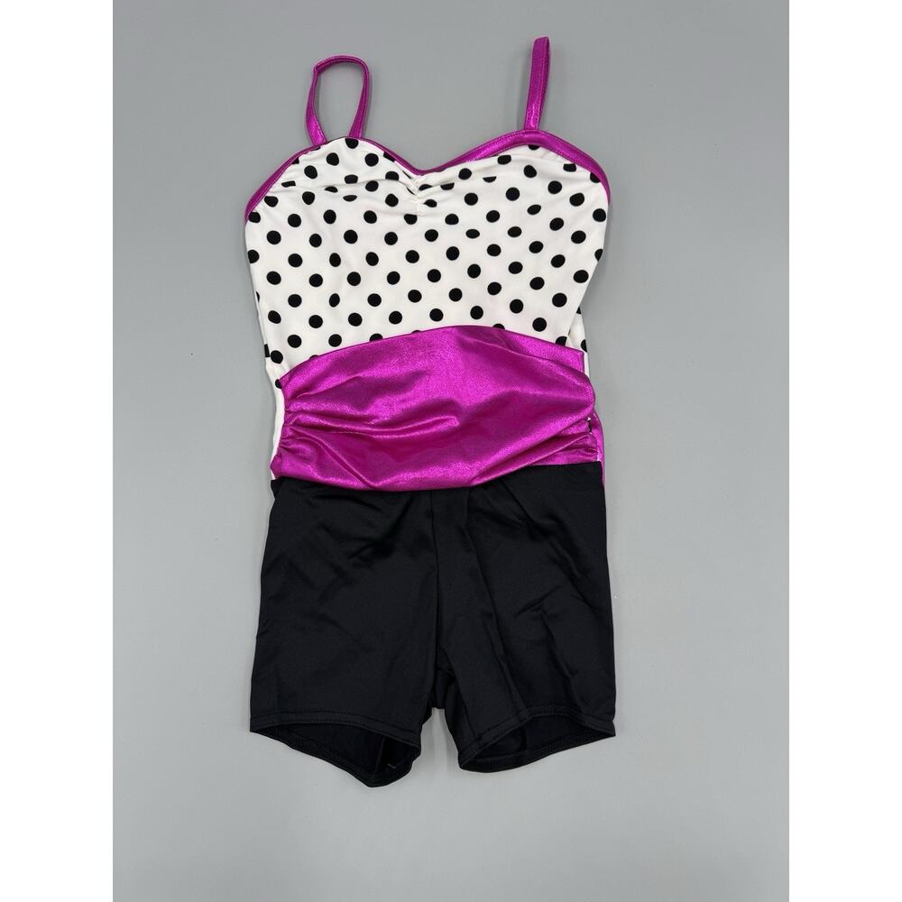 Weissman Girl Dance Outfit 1 Piece Polka Dot Top Black Shorts Purple Middle IC